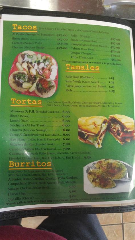 Menu At Taqueria La Tejana Restaurant Vineland E Landis Ave