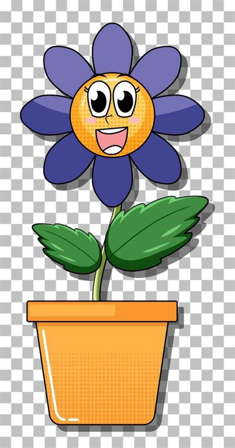 Personaje De Dibujos Animados De Flores En Maceta Vector En