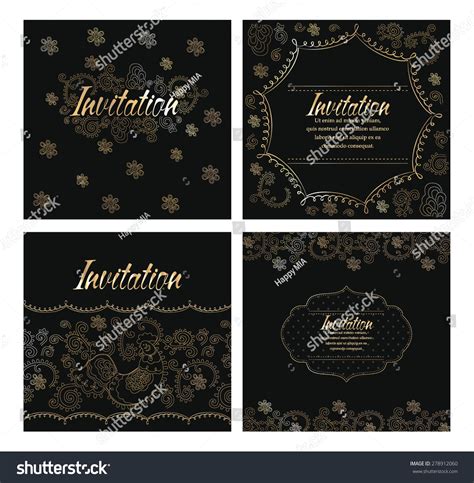 Set Of Invitation Cards With Gold Design Elements Stock Vector