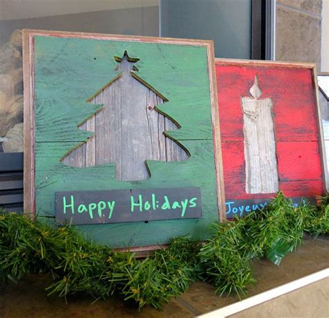 Three Wooden Signs Decorated With Christmas Trees