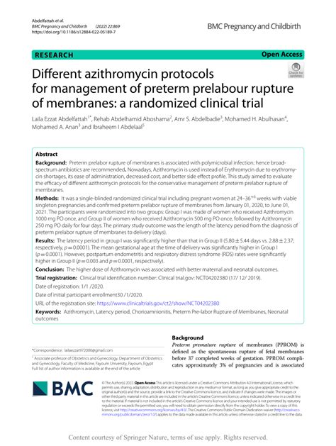 Pdf Different Azithromycin Protocols For Management Of Preterm