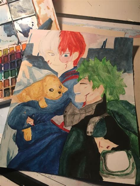 BNHA MHA Fanart Shoto Und Deku Nach Einem Kampf Aquarellfarben