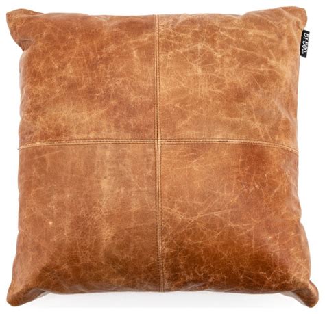 Square Cognac Leather Pillow Set Of 2 By Boo Check Contemporary Decorative Pillows By