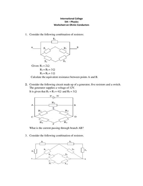 Resistors In Electric Circuits Worksheet Exercises Physics Docsity