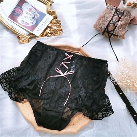 Japanese New Large Size Panties Ladies High Waist Black Sexy Cross