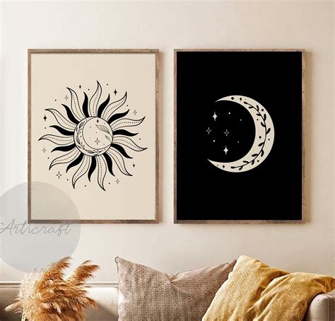 Celestial Prints Set Of Sun Moon Stars Printable Wall Art Etsy Artofit