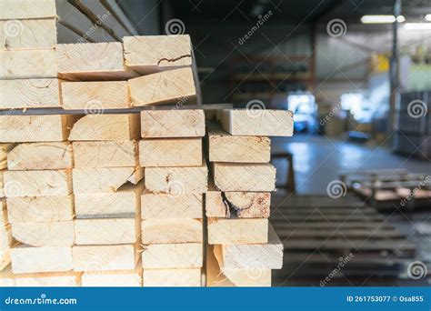 Stack Of Cut Lumber Wood In A Lumber Factory Stock Image Image Of