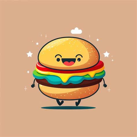 Ilustración de vector de hamburguesa kawaii fresco Foto Premium