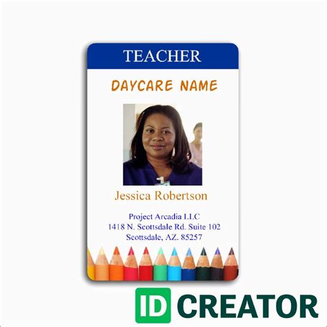 Teacher Id Card Template With Colored Crayons Design