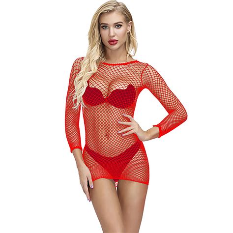 Ehtmsak Lingerie Robe Lingerie Long Sleeve Fishnet Bodysuit Set Sheer