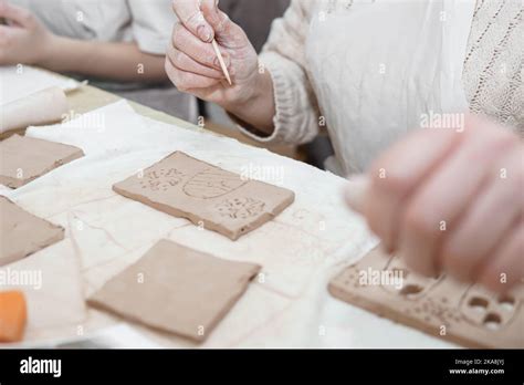 Womens Hands Knead Clay Drawing Elements Of The Product Production