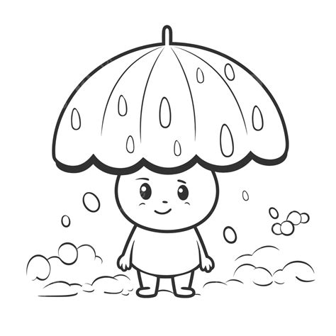 Child With Umbrella Coloring Pages Cartoon Illustration Outline Sketch Drawing Vector, Car ...