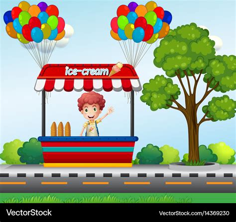 Boy Selling Icecream In The Park Royalty Free Vector Image