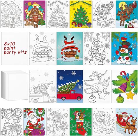 Amazon Cholemy 10 Pcs Christmas Pre Drawn Canvas For Painting 7 87