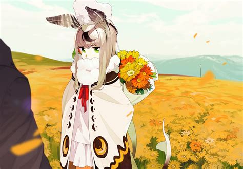 Tapety : Anime, Dziewcząt anime, kwiaty, zielone oczy, pole 1881x1309 ...