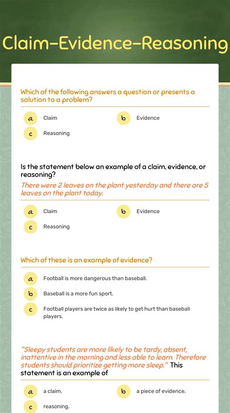 Finding The Claim And Evidence Worksheet