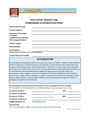 Fillable Online KYHC PAYOFF REQUEST AND HOMEOWNER AUTHORIZATION FORM