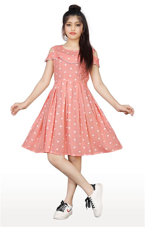 Girls Pink Rayon Polka Dots Frocks