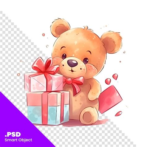 Joli Ours En Peluche De Dessin Anim Avec Bo Te Cadeau Mod Le Psd D