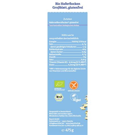 Bauckhof Bio Haferflocken Großblatt glutenfrei 475g