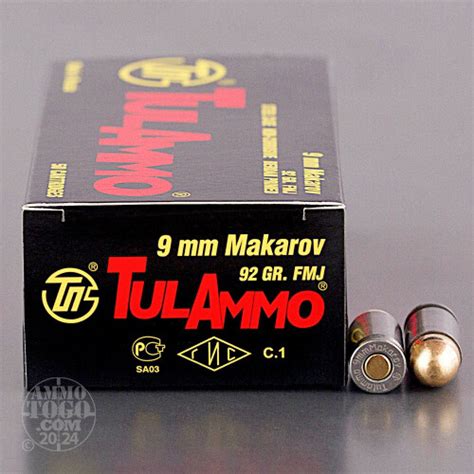 9mm Makarov 9x18mm Ammunition For Sale Tula Cartridge Works 92 Grain Full Metal Jacket Fmj