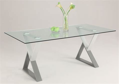 Contemporary Rectangular Glass Dining Table Top With Unique X Legs Detroit Michigan Chwhit