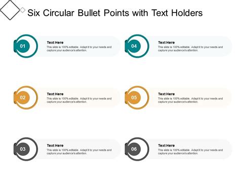 Six Circular Bullet Points With Text Holders Presentation Powerpoint