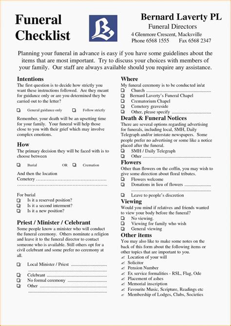 Funeral Service Planning Worksheet