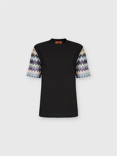 Cotton Jersey T Shirt With Zig Zag Knit Sleeves Multicoloured Missoni