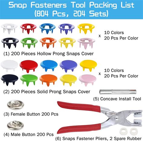 Snaps Buttons with Fastener Pliers Press Tool Kit Snaps for Sewing Snap ...