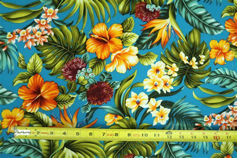 Hawaiian Floral Print Fabric Hibiscus and Plumeria Flower - Etsy