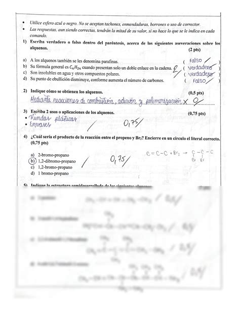 SOLUTION Examen de química resuelto sobre los alquenos Tercero de