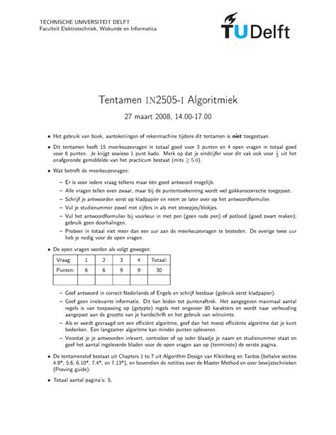 Proef Oefen Tentamen 27 Maart 2008 Vragen TECHNISCHE UNIVERSITEIT