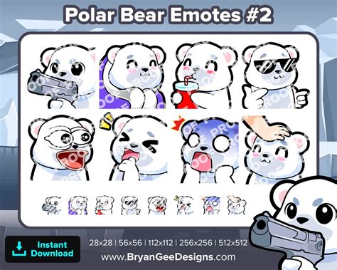 Polar Bear White Bear Twitch Emotes Gun Cozy Sip Cool Pog Lul Scared