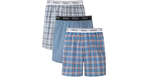 Hanes Originals Cotton Woven Boxers Pack In Blue For Men Lyst