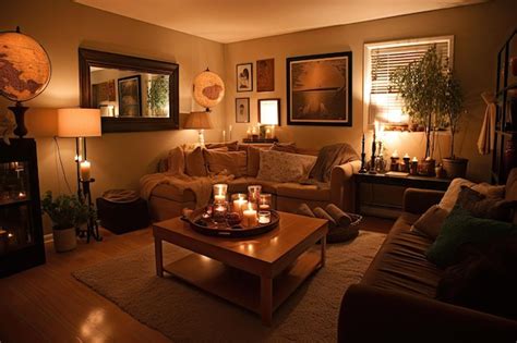 Premium AI Image Warm Cozy Living Room With Soft Lighting And Candles