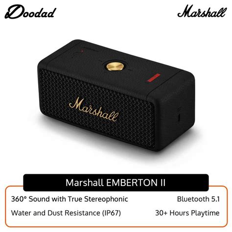 Marshall Emberton II ( BLACK & BRASS ) Portable Bluetooth Speaker ...