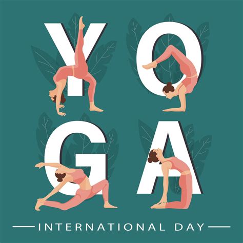 International Yoga Day Yoga Poses Set With Letters And Lotus Flowers