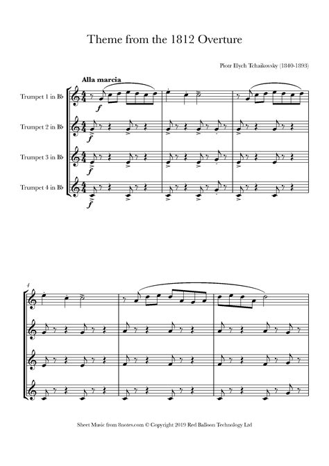 Tchaikovsky Theme From The 1812 Overture Sheet Music For Trumpet