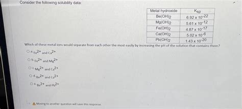 Solved Consider The Following Solubility Data Which Of Chegg