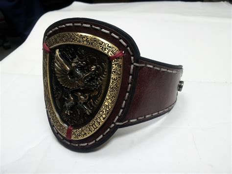 Hand Crafted Custom Leather Armband With Metal Shield By Just Graphics