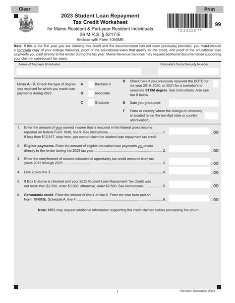 Maine Student Loan Repayment Tax Credit Worksheet For Maine