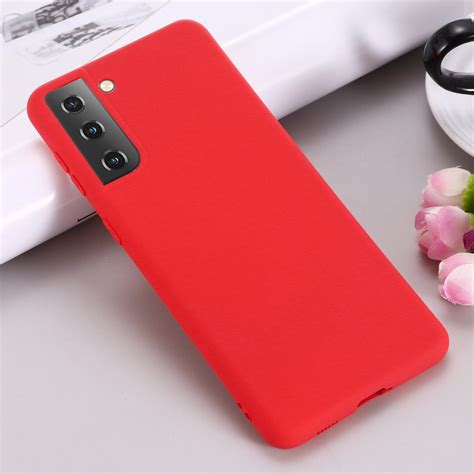 For Samsung Galaxy S21 5g Pure Color Liquid Silicone Shockproof Full Coverage Case Red