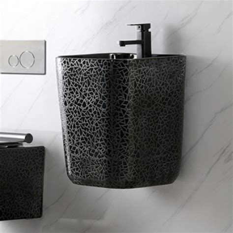 Black Color Rectangular Ceramic Wash Basin Sink Bathroom Wall Hung Mini