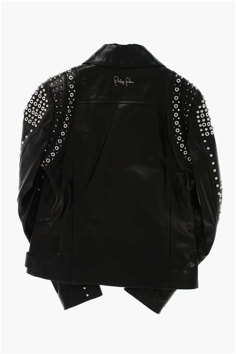 Philipp Plein Studded Leather Biker Jacket Girls Glamood Outlet