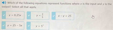 Solved Which Of The Following Equations Represent Functions Where X Is The Input And Y Is The