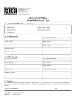 Fillable Online Health State Mn Service Provider Change Of Info Form