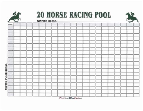 22 X 34 Erasable 20 Horse 400 Square Racing Betting Box Pool For