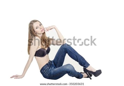 Slim Blonde Girl Jeans Bra Stock Photo Shutterstock