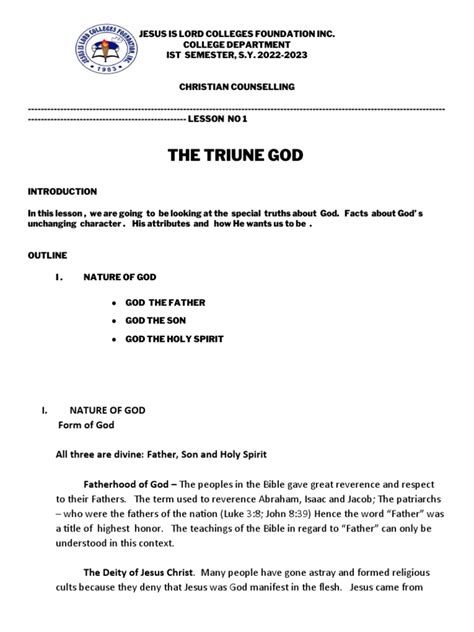 #1 The Triune God | PDF | God The Father | God